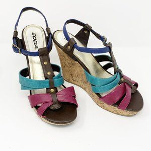 SODA Corkwood Platform Strappy Sandal sz 9